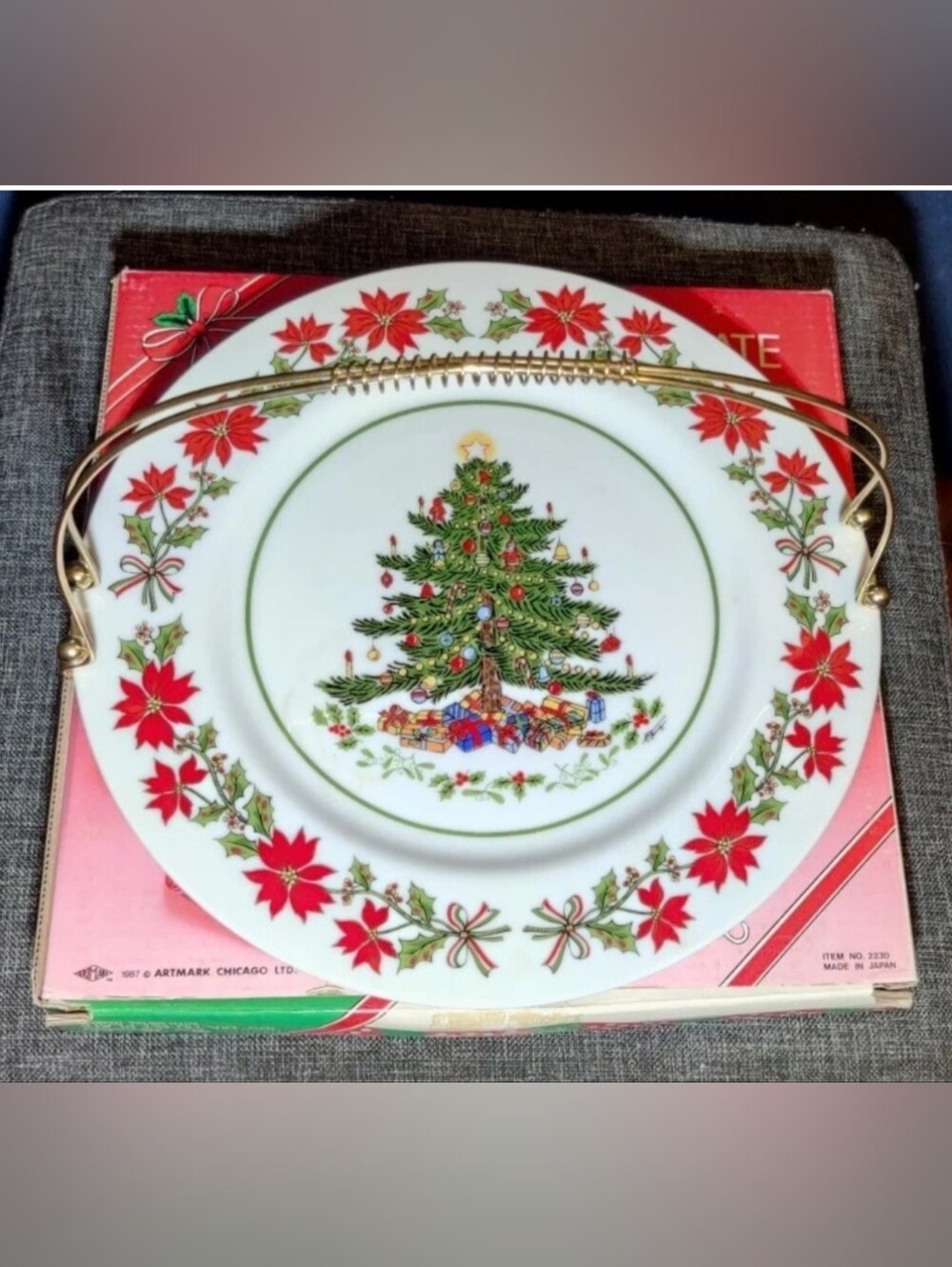 Vtg Artmark Christmas Tree Poinsettia Plate 10.25" Serving Tray Dish Made Japan